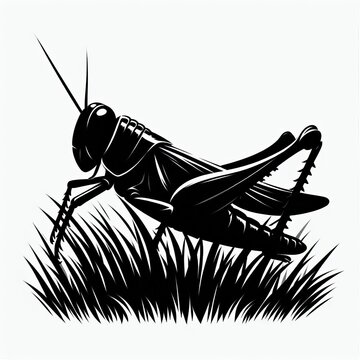 black grasshopper in grass clip art preview