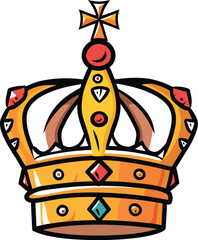 Cartoon Royal Crown with Jewels and Cross on Top
