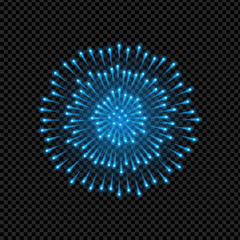 Blue fireworks on a dark background. Isolated vector illustration.