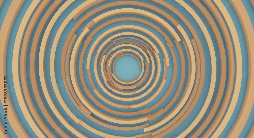 Poster abstract concentric circles of light brown and blue create a pattern of depth and dimension.