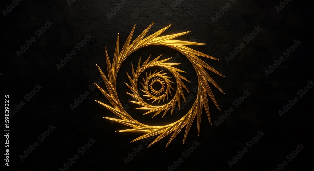 Poster golden spiral design with sharp edges, creating a mesmerizing optical illusion against a dark backgr