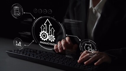 Productivity improvement in digital business, showing productivity tools, productivity tracking,...