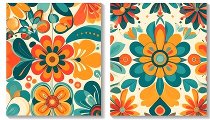 Two panels of vibrant floral patterns
