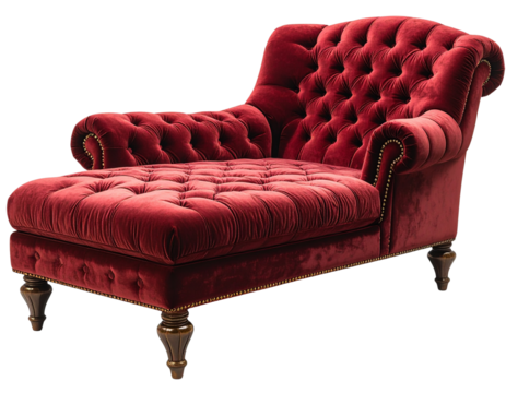 Luxury velvet chaise lounge, tufted, transparent background 