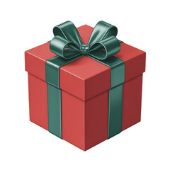 Obraz premium Red gift box with green ribbon isolated on transparent background