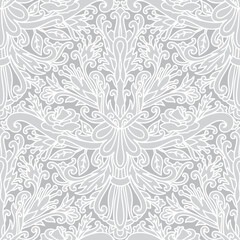 Damask style pattern, boho, abstraction, swirl flowers, grey and white colors. Seamless floral pattern-793.