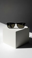 Sunglasses on White Cube: Minimalist Still Life with Shadows