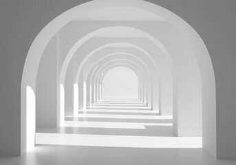 Fototapeta premium Endless white arches corridor perspective with dramatic light and shadow