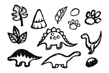 Dinosaur doodle set: An engaging, eye-catching collection of diverse dinosaurs and decorative elements, perfect for imaginative and creative projects. 