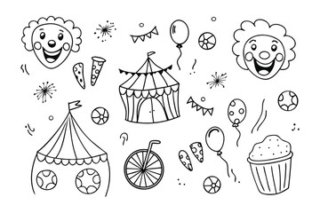 Circus Delight Illustration: A whimsical, hand-drawn illustration captures the enchanting world of a circus, featuring essential elements of entertainment and joy. © Mohiuddin123