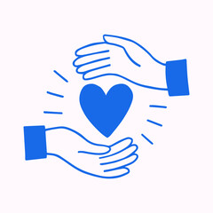 Charity or Donation Icon. Hands Holding Heart, Vector Illustration.