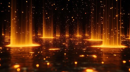 Golden Light Pillars, Abstract Art
