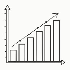 Growing bar chart with trend line and upward arrow indicating business success and financial progress