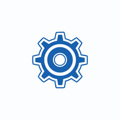 Blue gear icon, Industrial engineering symbol for technology, machinery and precision design concepts