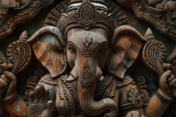 Fototapeta premium Bright holiday composition for happy Ganesh Chaturthi, abstract vivid composition consists of fictional unreal fantastic vision on background