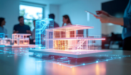 Launch of a new digital product tracked by KPIs, glowing metrics surrounding a product