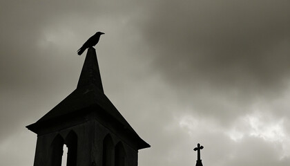 dramatic dark black and white church skyline