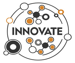 Innovate molecular logo design, Abstract science graphic in black and orange