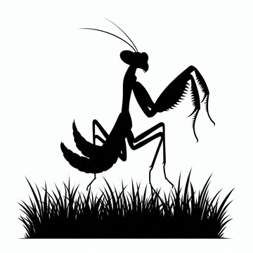 black praying mantis silhouette on grass clip art preview