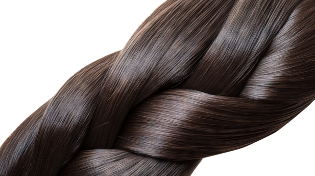 Close up of shiny brown braided hair isolated on a transparent background remove Png, clipping path