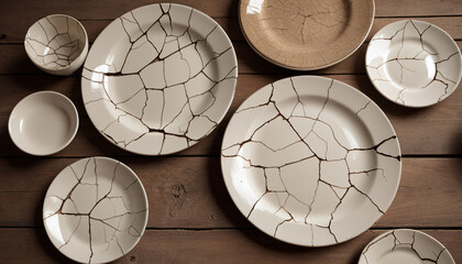 kintsugi-inspired ceramic plates and bowls