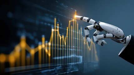 Robotic hand interacting with a financial chart.