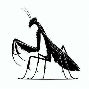 black praying mantis silhouette on white clip art preview