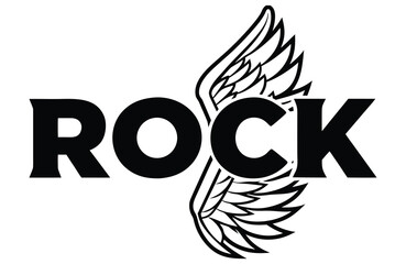 Rock music logo with stylized wings, Bold typography for bands, concerts or album covers or tattoo use