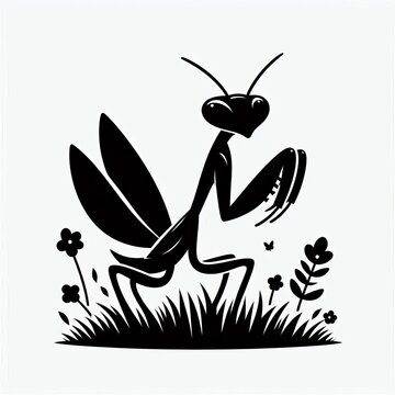 black praying mantis in grass clip art preview