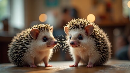 Two Adorable Hedgehogs Facing Each Other