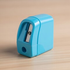 Vibrant Teal Pencil Sharpener on Light Wood: Close-up Product Shot