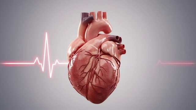 Anatomical Heart with EKG: A realistic depiction of a human heart with a vibrant EKG heartbeat line, perfect for medical presentations. Capturing the human body system