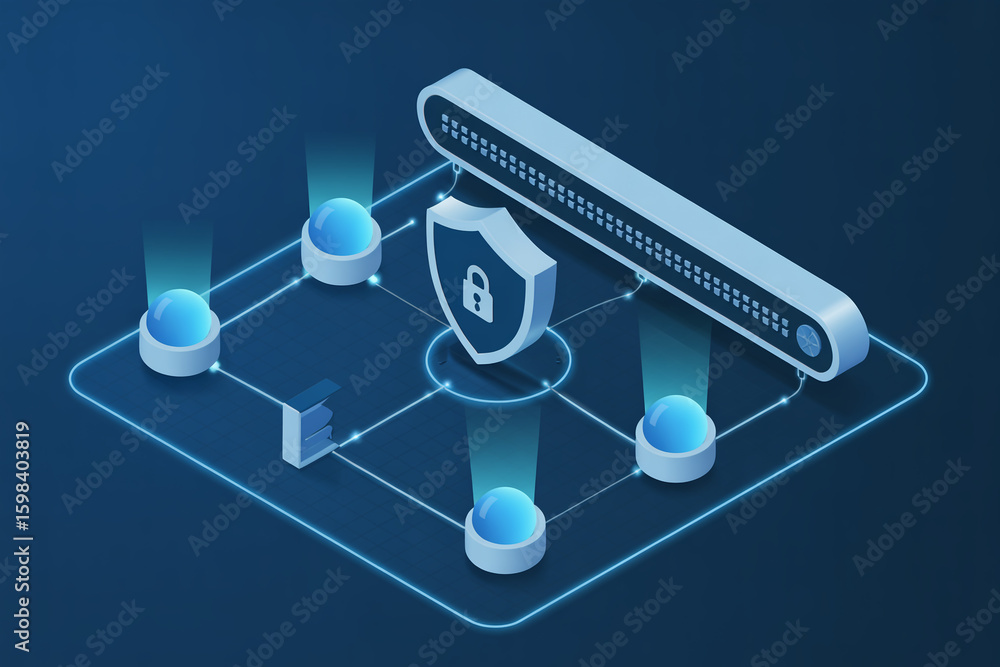 Aufkleber digital security concept with shield and network grid illustrating data protection and cybersecurity
