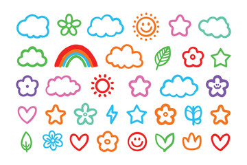 Whimsical Doodle Set: A vibrant collection of hand-drawn doodles, bursting with playful charm and a rainbow of colors, perfect for adding a touch of joy and creativity to any project.