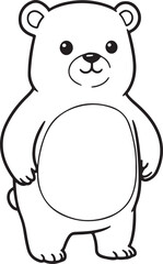 Fototapeta premium Chubby bear character standing upright, outlined in thick black lines,