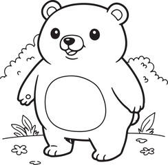 Obraz premium Chubby bear character standing upright, outlined in thick black lines,