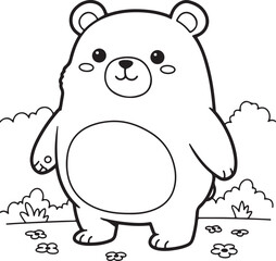 Obraz premium Chubby bear character standing upright, outlined in thick black lines,