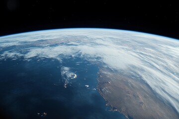 View of Earth from space captured during low-light conditions showcasing urban lights and natural atmosphere