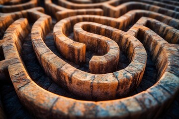 Intricate stone labyrinth nestled among greenery invites exploration and curiosity on a sunny day