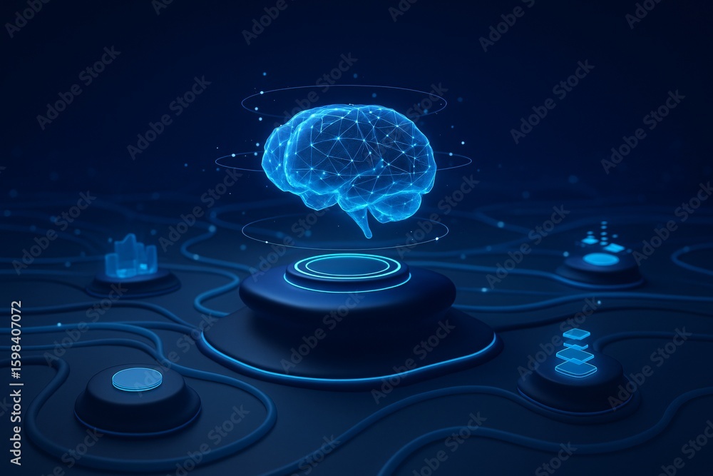 Aufkleber artificial intelligence concept with glowing brain and futuristic technology elements