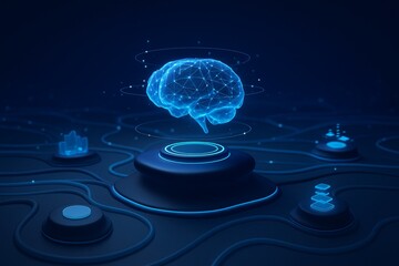 Artificial intelligence concept with glowing brain and futuristic technology elements