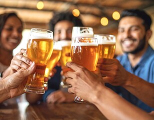 Cheers with friends over beers