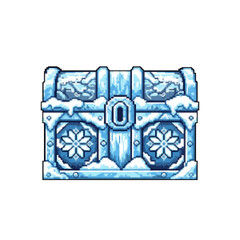 Pixel Art Solid Ice Treasure Chest with Snowflake Carvings - 2D Game Asset
