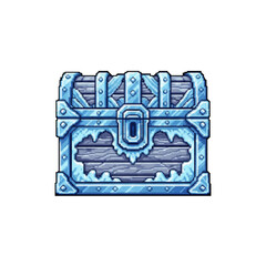 Pixel Art Rugged Frost-Covered Chest with Jagged Ice - 2D Game Asset