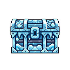 Pixel Art Heavily Frozen Treasure Chest with Thick Ice - 2D Game Asset