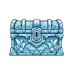 Pixel Art Mystical Ice Beast Treasure Chest with Crystals - 2D Game Asset