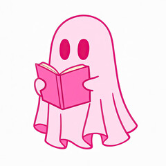 Pink Reading Ghost Holding a Book Illustration