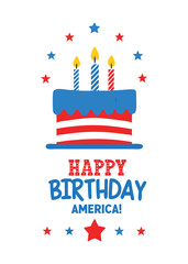 Happy Birthday America Cake with Candles and Stars Design