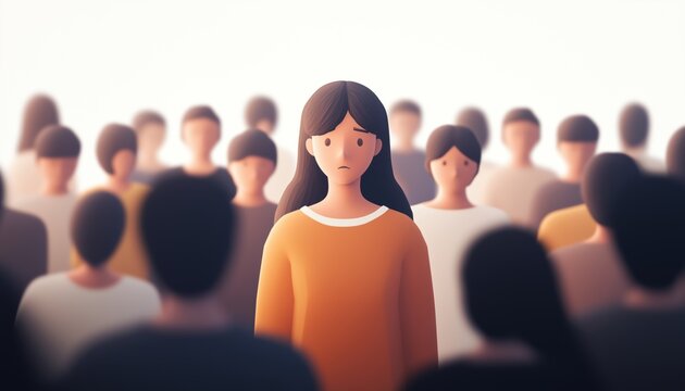 Woman Struggles With Public Criticism And Social Media Backlash, Leading To Depression Caused By Noisy Crowds.