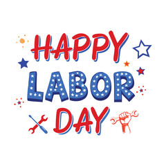 Happy Labor Day with Tools and Stars Design